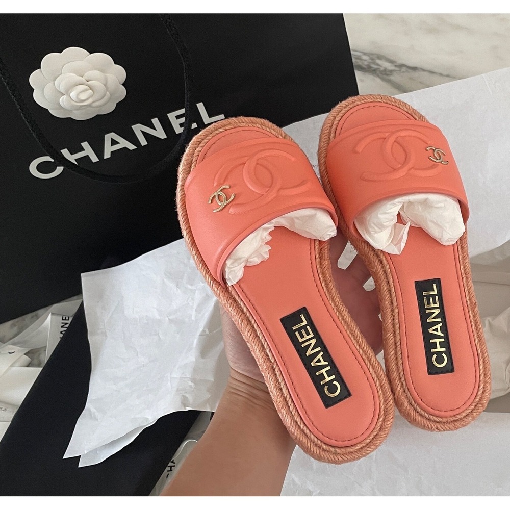 CHANEL light orange women's espadrilles sandals shoes BG397768, Euro Sz. 36, New - Picture 3 of 5